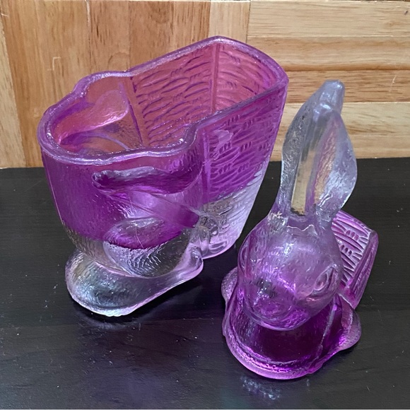 Vintage Zabkowice Glass Magenta Pink Bunny Rabbit Candy Dish - Picture 7 of 16
